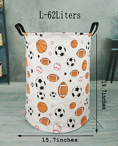 Image of Kids Laundry Hamper Clothes Gift Basket Storage Laundry Baskets Organizer Bin with Handles for Nursery Room (Balls)