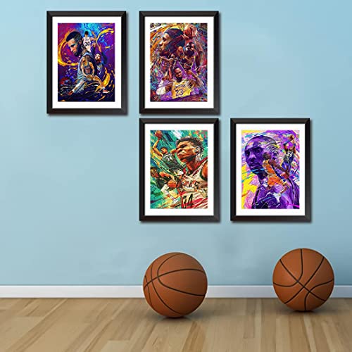 Basketball Super Star Painting Wall Decor,Basketball Wall Decor,Basketball Graffiti Canvas Wall Art Prints Posters,Stephen Curry And Lebron James And Giannis Antetokounmpo Hd Watercolor Posters Prints Decor,Basketball Wall Art Sports Canvas Wall Art Decor For Boys Room And Bedroom And Living Room And Gym Office Home Decoration,Set Of 4(8"X10"Inches,Unframed). #TOP5