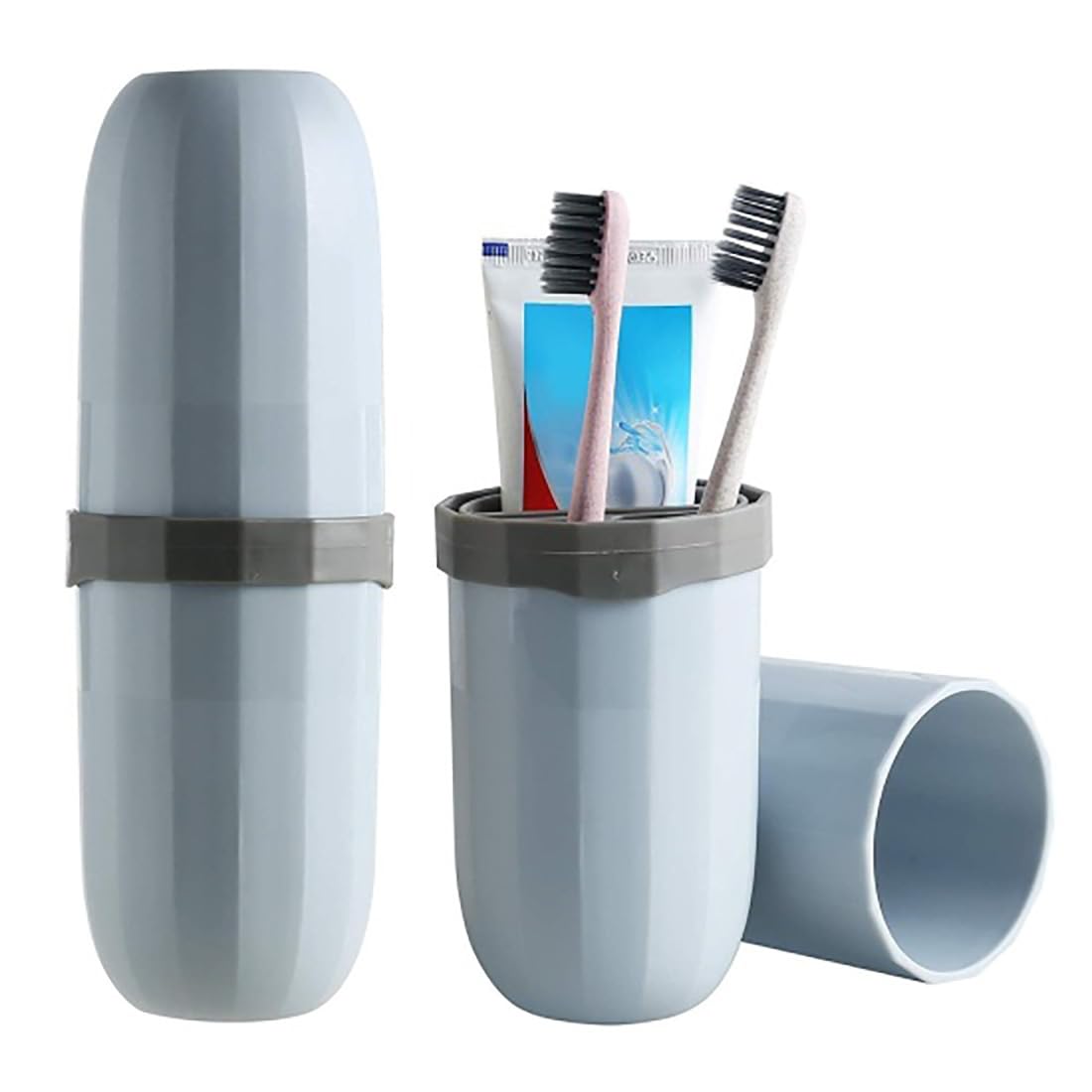ONISHOMES Portable Capsule Shape Travel Toothbrush, Toothpaste, Toiletry and Cosmetic Holder Case (Pack of 2)