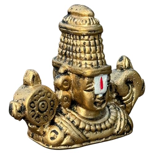Image of Tirupati Balaji Idol for Car Dashboard, Venkateswara Swamy murthi, Vaastu Advised Balaji Statue - Tirupati Balaji Murti Idols for Pooja Room (Gold Small 6 CM)