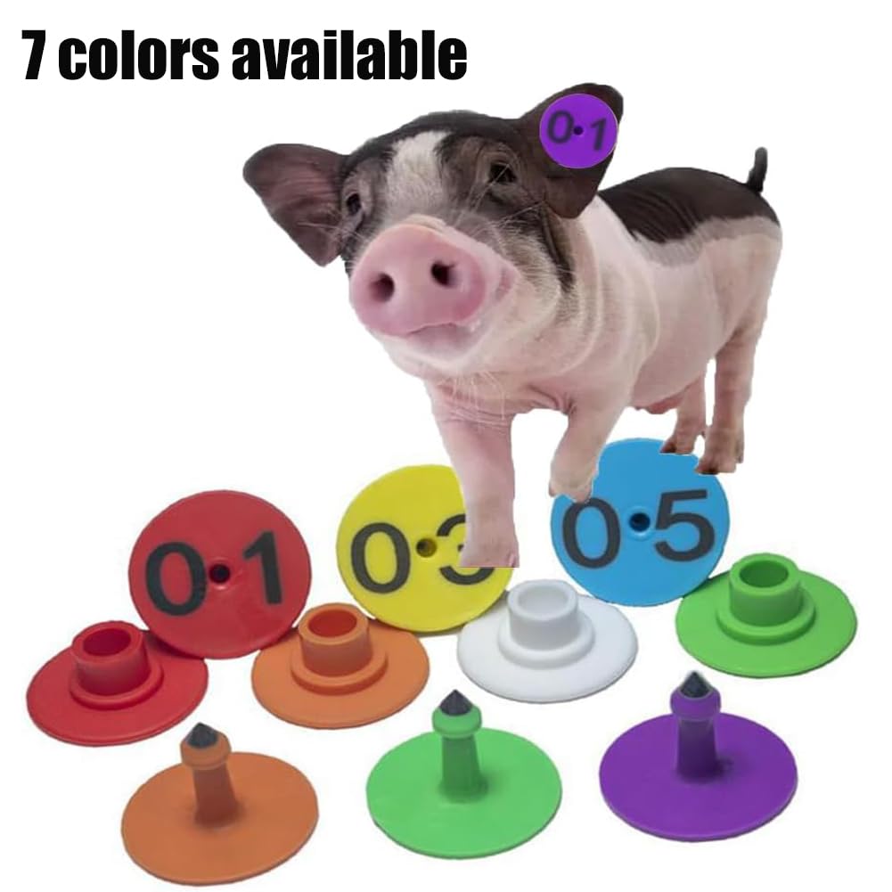 100 marche auricolari per bestiame con numeri tondi 001-1000 adatte per suini, ovini e bovini (verde/viola/rosso/bianco/giallo/blu/arancione) blu 001-100