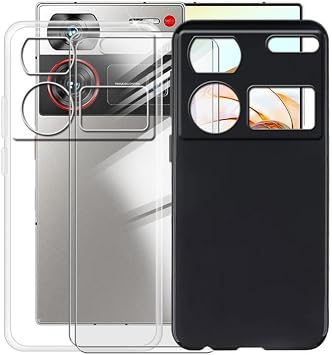 Case for ZTE Nubia Z60 Ultra 6.8 Inches Transparent + Black Mobile Phone Case + [Pack of 2] Tempered Glass Film - Shockproof Case Soft Silicone TPU Protective Cover for ZTE Nubia Z60 Ultra