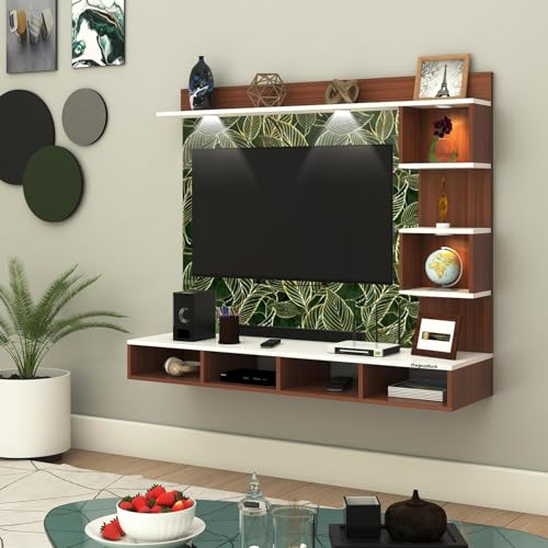 Image of TV Cabinet for Bedroom 32 inch to 65 Inches Engineered Wood TV Entertainment Unit Back Side 3mm UPVC Self Adhsive Waterproof Sheet and Lights (Leaf Green, 32-55 Inches, Without Fitting)