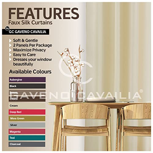 GC GAVENO CAVAILIA Faux Silk Eyelet Curtains For Living Room, 100% Polyester Ring Top Fully Lined Drapes, Cream, 66x90 Inch - Image 2