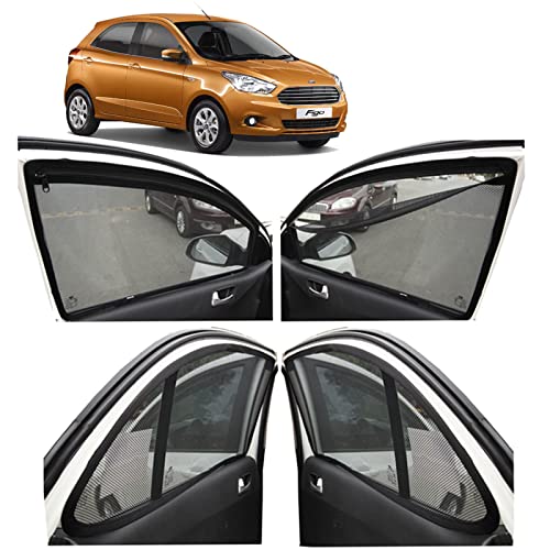 Image of Autofact Magnetic Car Sunshades Compatible with Ford Figo (2015 to 2022) (Set of 4) - Easy Installation, UV Protection, Keeps Car Cool (Front 2 with Zippers for Easy Access, Rear 2 Without Zippers)
