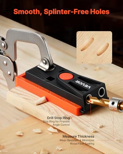Image of VEVOR Pocket Hole Jig Kit, 1 /2 to 1-1 /2 in Adjustable, Mini Jig Pocket Hole System with Step Drill, Hex Wrench, Drill Stop Ring, Square Drive Bit, and Screws, Reinforced Nylon Frame, for Woodworking