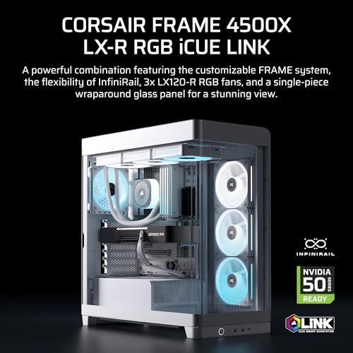 Image of CORSAIR Frame 4500X LX Reverse Fan RGB Link Mid-Tower PC Case - 3X Pre-Installed Fans, Panoramic Glass, InfiniRail Mounting System, Modular Customization, Spacious Interior, GPU Anti-Sag - White