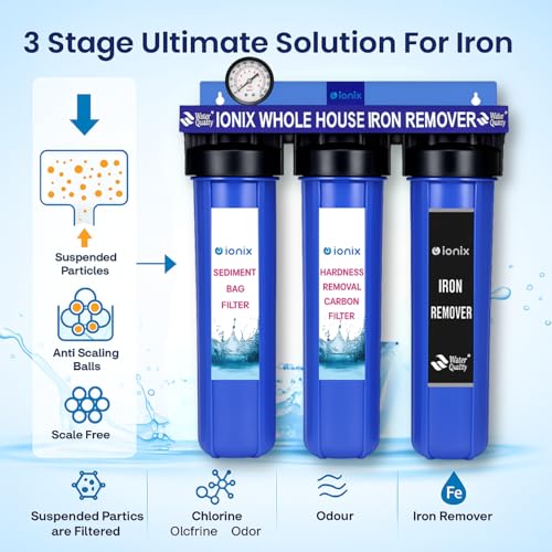 Image of IONIX Whole house Iron remover system with Triple filteration, Tank filter, Iron filter for whole house, Blue