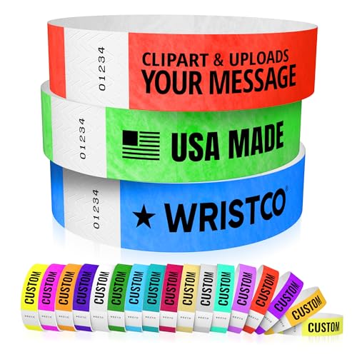 WristCo Custom Printed Wristbands - Select a Color, Quantity & Personalize Any Text to Tyvek Wrist Band ID Bracelets for Events Concert Party Festival Security Admission VIP