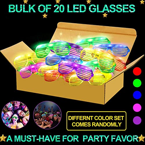 20 Pack LED Glasses Halloween Party Supplies, 6 Colors Light Up Glasses Shutter Shades Glow Sticks Glasses Led Party Sunglasses Kids/Adult Glow In Dark Party Favors Halloween Party Accessories