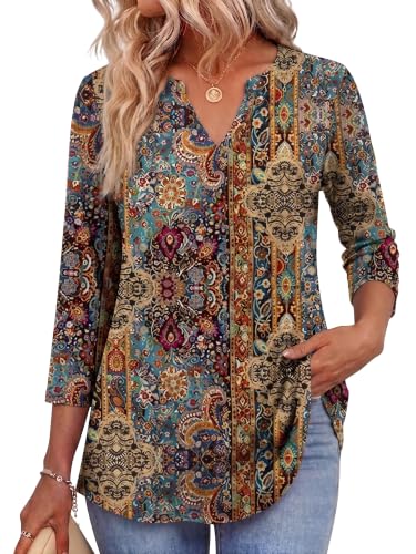 Image of Zeagoo Womens 3 /4 Length Sleeve Tops V Neck Tunic Dressy Casual Blouse