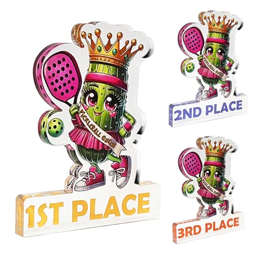 Upgraded 3PCS Pickleball Trophy Funny Pickleball Medals 1st 2nd 3rd Acrylic Pickle Ball Tournament Prize for Pickle Baller Competitions (Red)