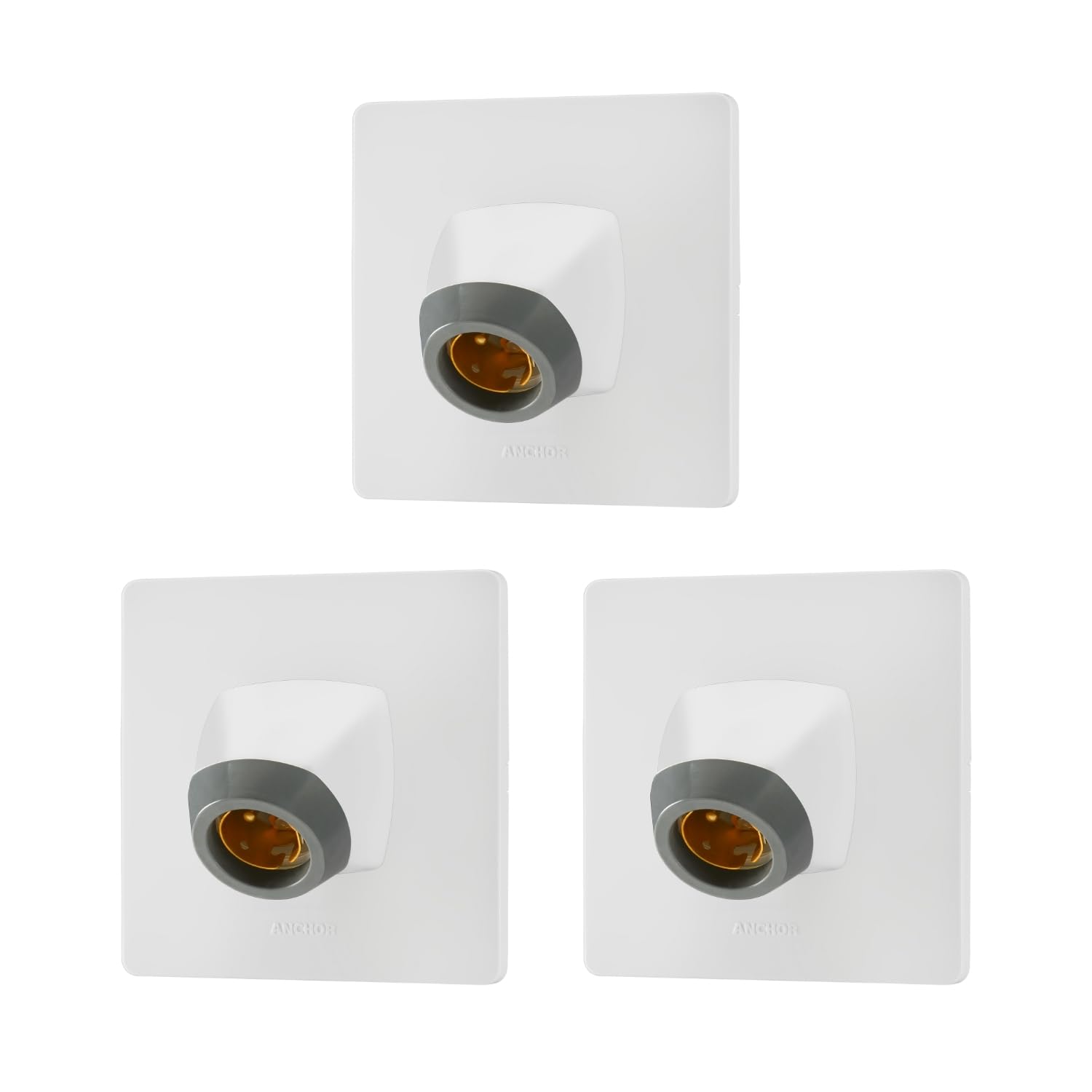 Anchor by Panasonic Modular Angle Bulb Holder for Wall | B22 Bulb Holder for Led Bulb | B22 Holder Bulb Socket (Pack of 3, 39935)