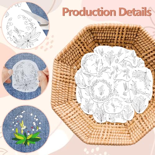 peacoblue Water Soluble Embroidery Patterns for Beginners 4 Sheets Hummingbird and Flower with 50pcs Patterns - Image 3