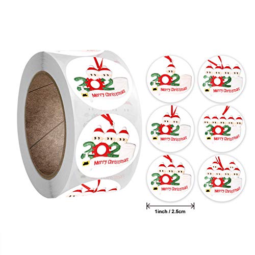 OLOPE Christmas Stickers Christmas Roll Pack Sticker, 500pcs Round Adhesive Labels Kraft Paper, Decorative Sealing Stickers, Wedding, Party (Family Stickers 2.5CM)