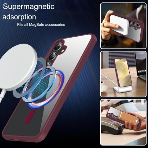 Image of DIZORO Samsung S25 Plus Case,Compatible with MagSafe, Non Yellow Military-Grade Drop Protection & Hard PC Back Cover Slim Transparent Anti-Scratch Shockproof Phone Case (Wine Red)