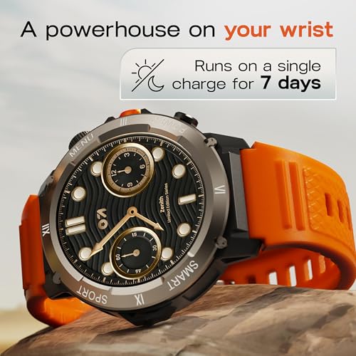 Image of GOBOULT Tuff Hawk Smart Watch 1.39'' HD Display, BT Calling, Working Crown, 150+Watchfaces, 450 Nits Brightness, AI Voice Assistant, SpO2 Monitoring (Green) (Saffron)