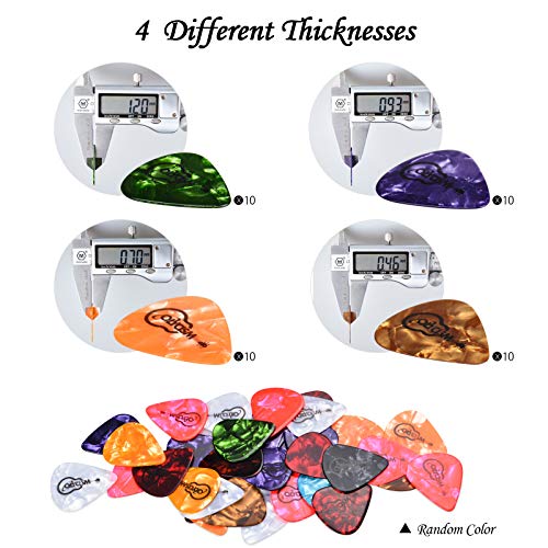 Qoosea Guitar Picks 40pcs with 2pcs Pick Holders & Metal Pocket Box Guitar Plectrums for Electric Acoustic Bass Guitar including 0.5mm 0.75mm 1.0mm 1.2mm color of Picks & Holders delivered randomly - Thumbnail 2