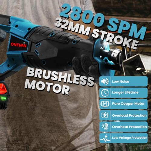 Cordless Reciprocating Saw - Battery Hand Saw for Cutting Wood, 0-2800SPM Stroke Speed with 4 Blades for PVC/Wood/Metal Cuting (Incl. 2 Batteries) 3 Cordless Reciprocating Saw - Battery Hand Saw for Cutting Wood, 0-2800SPM Stroke Speed with 4 Blades for PVC/Wood/Metal Cuting (Incl. 2 Batteries) - Image 3