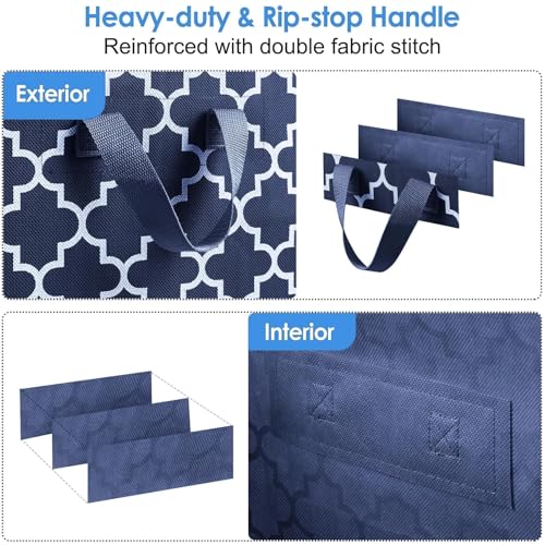 Image of Non-woven Printed Storage Bags [3 Pack /100L] Large Blanket Clothes Organization and Storage Containers for Comforters, Bedding, Foldable Organizer, Blue, Non-Woven Fabric