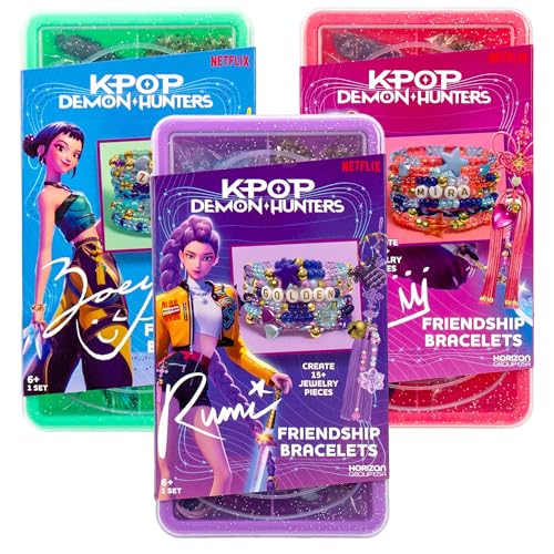 Kpop Demon Hunters Friendship Bracelet Kit 3-Pack Rumi Mira & Zoey Bracelet Making Kits Beads for Jewelry Making Kpop Charms & Travel-Friendly Bead Case Official K Pop Demon Hunters Merch