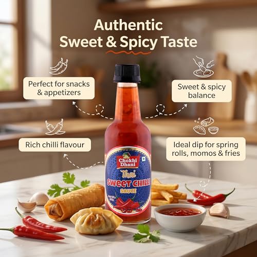 Image of Chokhi Dhani Thai Sweet Chilli Sauce 250g | Sweet & Spicy Dipping Sauce | Perfect for Momos, Spring Rolls, Fries, Noodles & Burgers | Asian Sauce Dimsums, Sushi, Wraps & Rolls, Thai Rice Bowls, Bao Buns, Fried Rice | Sweet Chilli Dip