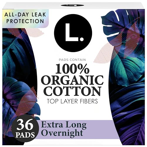 L. Ultra Thin Pads for Women, Organic Cotton Top Layer, Overnight Absorbency, Menstrual Pads with Wings, Made Without Synthetic Pesticides and Fragrances, 36 Count
