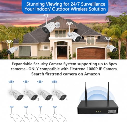 Image of (2026 New) Firstrend WiFi Wireless Security Camera System, 8Ch NVR with 8 CCTV Bullet Cameras & 3TB HDD, No Monthly Fees, AI Human Detection, 2-Way Audio, IP66 Waterproof, H.265, 24 /7 Recording
