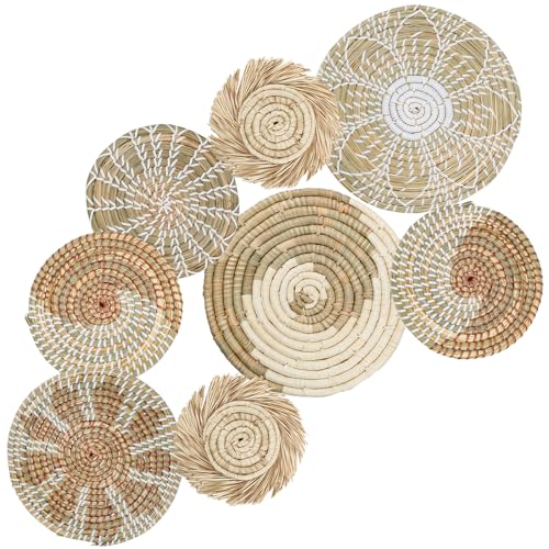 DETENE 8 peças decoração de cesta de parede boémia tecida à mão decoração de parede boémia de rato parede sala de estar ou quarto (bege)