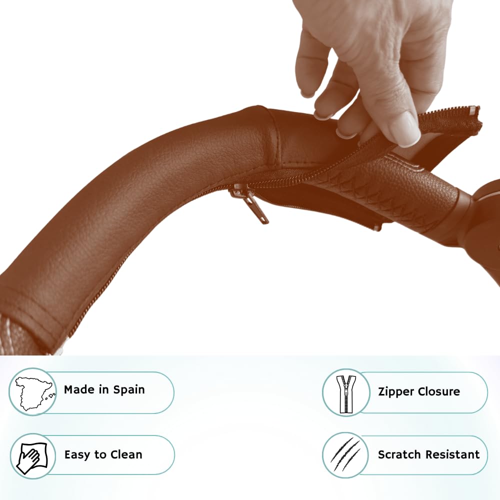 PROTEC TIF | Fodere in ecopelle compatibile con il manubrio di Cybex Mios, marrone scuro