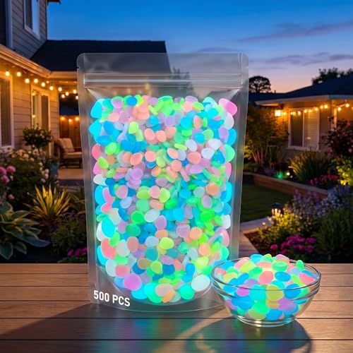 Image of Colorful Glow in the Dark Rocks, 2026 New Outdoor Night Garden River Pebbles, Upgrade Magical Luminous Rocks Gravel Fish Tank Aquarium Stepping Yard Decor (Multicolor-500pcs)