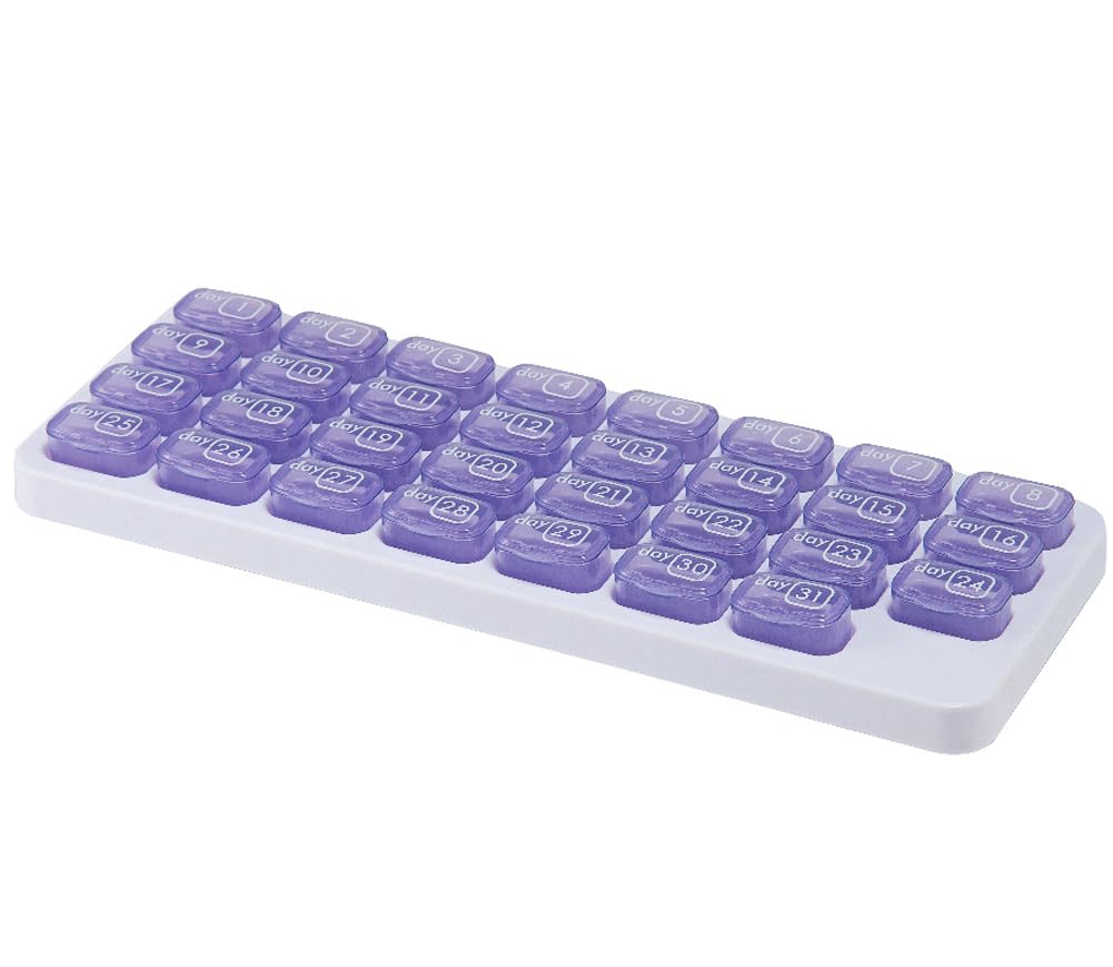 Pilulier 31 jours, grande capacité mensuel amovible pour médicaments, 1 jour et 1 fois, support de supplément d'huile de poisson et de vitamines, rappel de date (violet, 4)