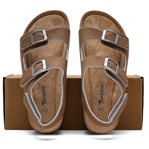 Image of Torotto Toddler Kids Sandals Boys Girls Cork Footbed Sandals with Adjustable Buckle Casual Slides Open Toes Flat