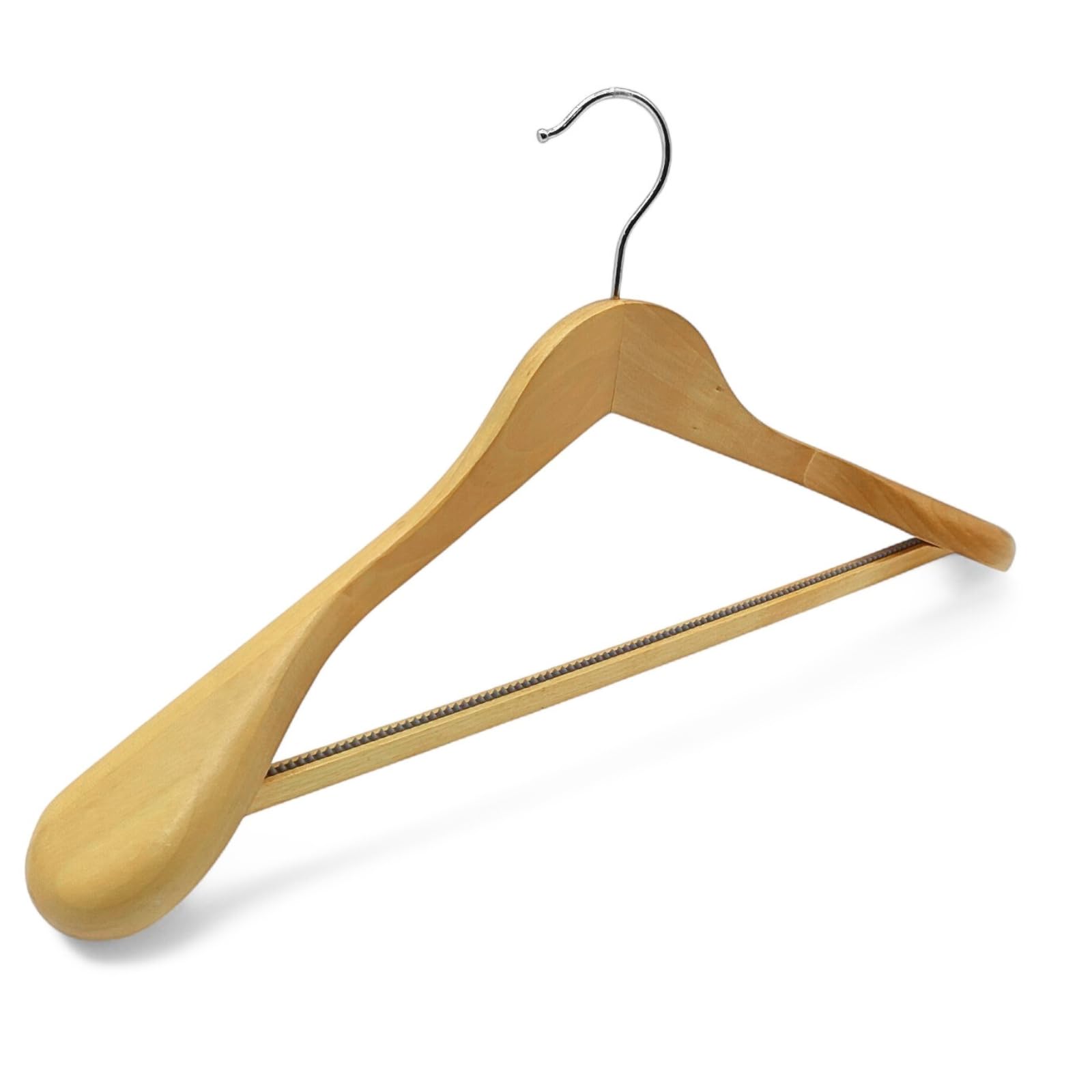 50x Natural Wooden Broad Shoulder Hangers 44.5cm with Non-Slip Trouser Bar | Strong Wooden Suit Hangers with 5.5cm Shoulders & 360° Swivel Hook | Ideal for Suits, Coats, Jackets & Heavy Garments