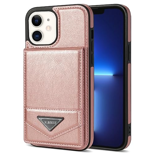Étui en cuir avec fente carte pour iPhone 11 rose housse protection support