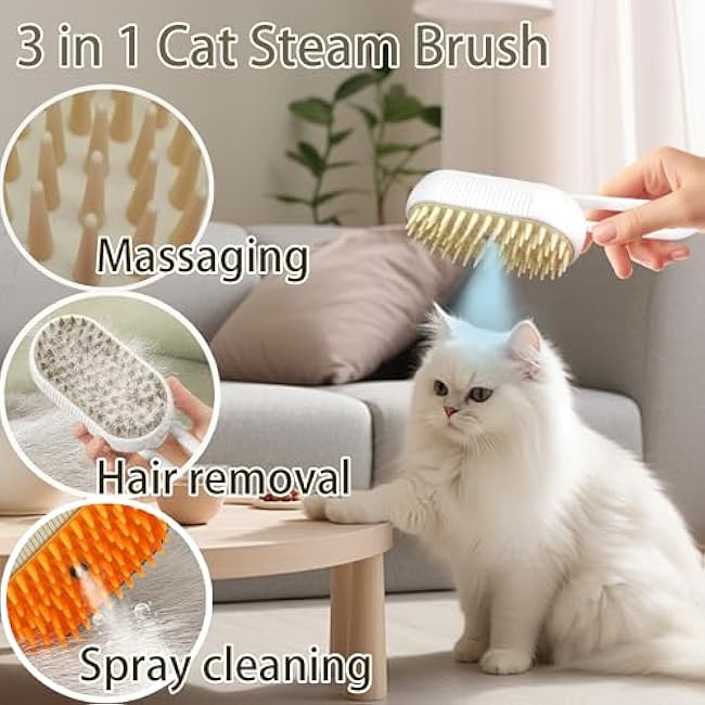 Cat Steam Brush for Shedding Dog Brush with Steam Pet Hair Cleaning Brush Comb for Spray 3 in 1 Pet Grooming for Long & Short Haired Pets ¨C Spritz Defur Comb for cats(Gray)-HX8bgrhO