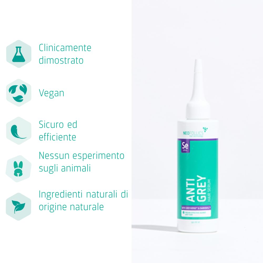 Neofollics Anti Grey Hair Serum - 90 ml - Diminuisce l'aspetto dei capelli grigi in 90 giorni - Ripristina il colore naturale dei capelli - Nutre il cuoio capelluto