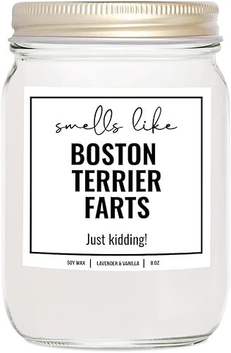 YouNique Designs Vela de soja Smells Like Boston Terrier Farts de 8 onzas  Vela de perro Boston Terrier regalos para los amantes de Boston Terrier