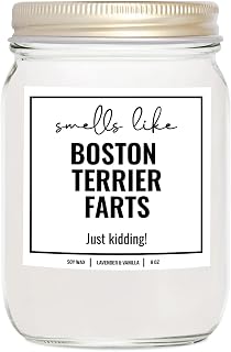 You Nique Designs Smells Like Boston Terrier Farts Soy Candle 8oz - Dog Farts Candle Boston Terrier Gifts for Boston Terrier Lovers - Boston Terrier Gifts for Women, Men (Lavender & Vanilla)