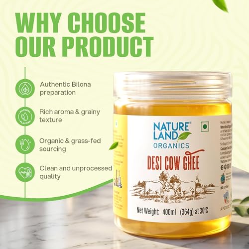 Image of Natureland Organics Premium Cow Ghee 400 Ml - 100% Organic Indian Desi Cow Ghee