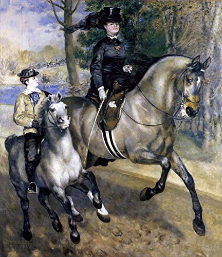 Peinture à l'huile Équitation dans le bois de Boulogne fait main sur toile Renoir