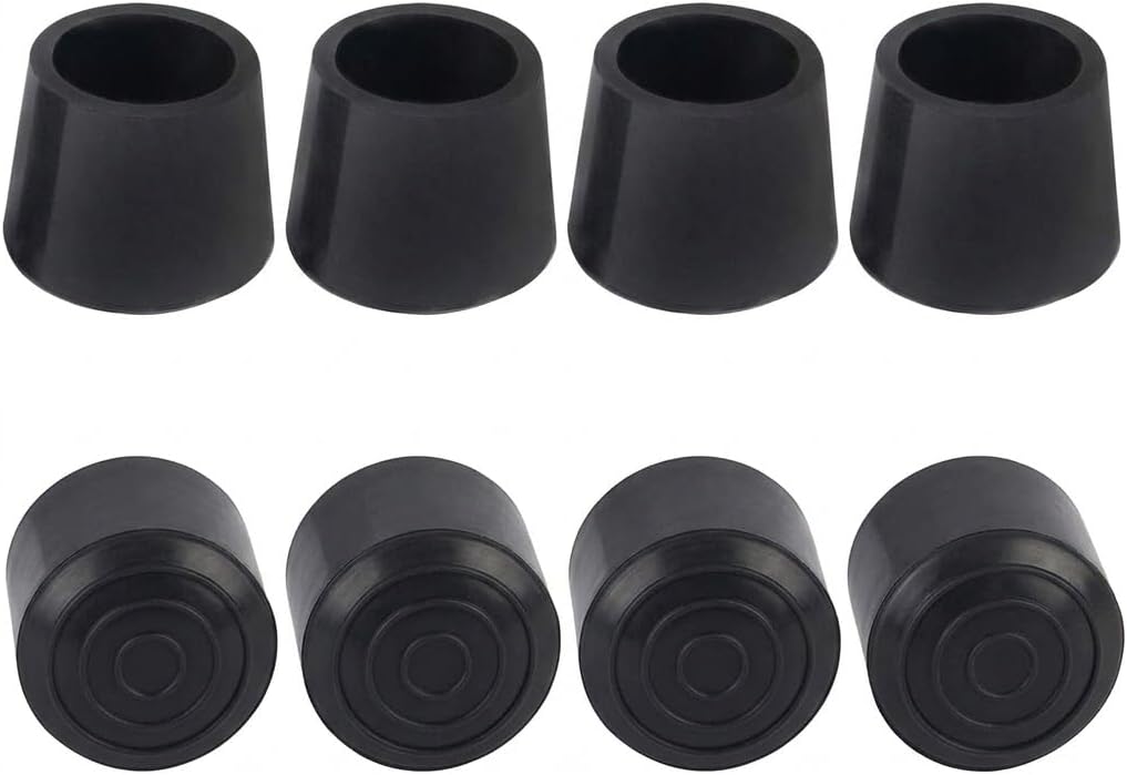 Black Rubber Leg Caps, 1 Inch Inner Diameter, Round Furniture Leg Tips, Floor Protectors, Set of 8