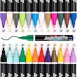 IJIANG 24 Colors Acrylic Paint Pens Markers, Permanent Acrylic Paint Markers for Rock Painting, Glass, Plastic, Ceramic, Fabric, Wood, Canvas, Metal, 3mm Medium Tip - DIY Crafts Making Art Supplies