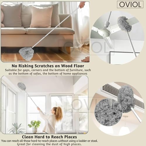 Image of OVIOL Fan Cleaner Brush with Long Rod Flexible Fan Cleaning Mop Microfiber Dust Cleaner Foldable Duster for Home Cleaning Microfiber Duster Cleaning Home, Kitchen, Car, Ceiling(Grey)