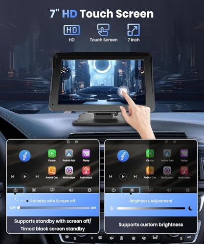 image for Podofo Portable Car Stereo Wireless Carplay Android Auto,7 Inch Touch 