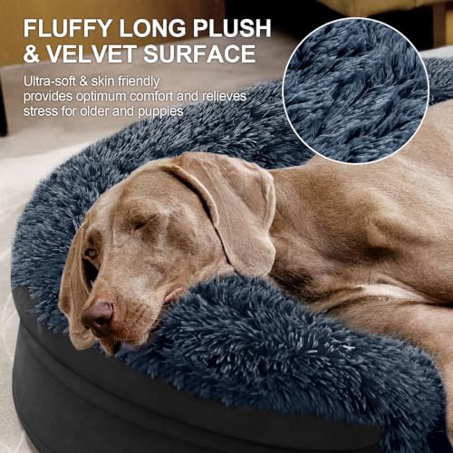 Image of Fluffy Calming Jumbo Orthopedic Dog Beds for Extra Large Dogs, Supportive Dog Sofa Bed with 3.7 inch 28D Egg-Crate Foam, Removable Washable Plush Cover, Waterproof Lining, 48'',Brown