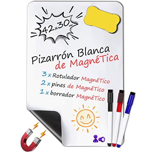 Consejos para Comprar Pizarras y tableros recordatorios los 5 mejores. 42 OUPEI - Pizarrón Blanco Magnético para Refrigerador, A3/A4 de Pizarra Iman Flexible de Nevera con Accesorios 3 Plumones, Imanes y Borrador para Notas y Recordatorios Diario...
