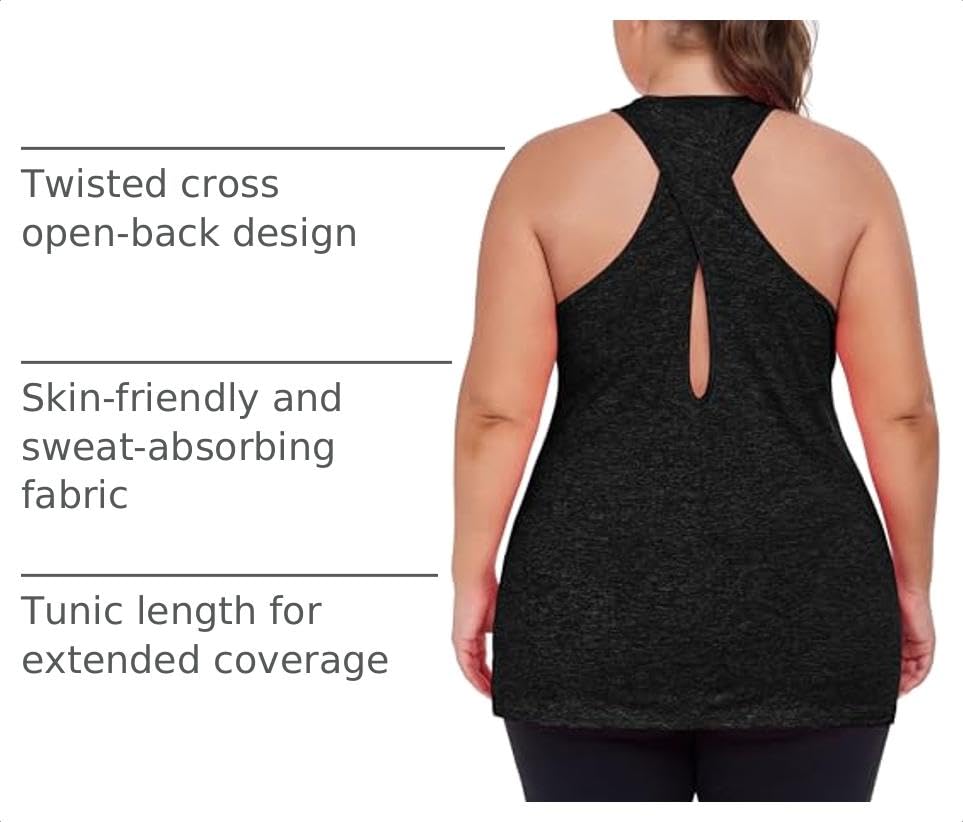 Image of ForHailey Women's Plus Size Cross Back Workout Tank Tops Athletic Shirts