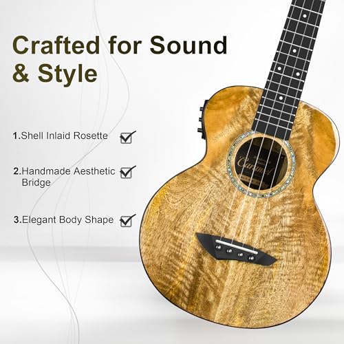 Image of Caramel Glossy All Solid Mango Tenor Acoustic Electric Ukulele
