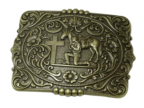 Image of Moranse Cross Cowboy Kneeling Prayer Horse Zinc Alloy Belt Buckles